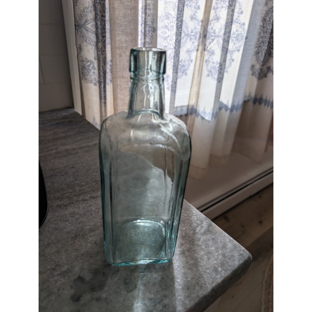 Green Clear Glass Bottle 9" Tall VINTAGE